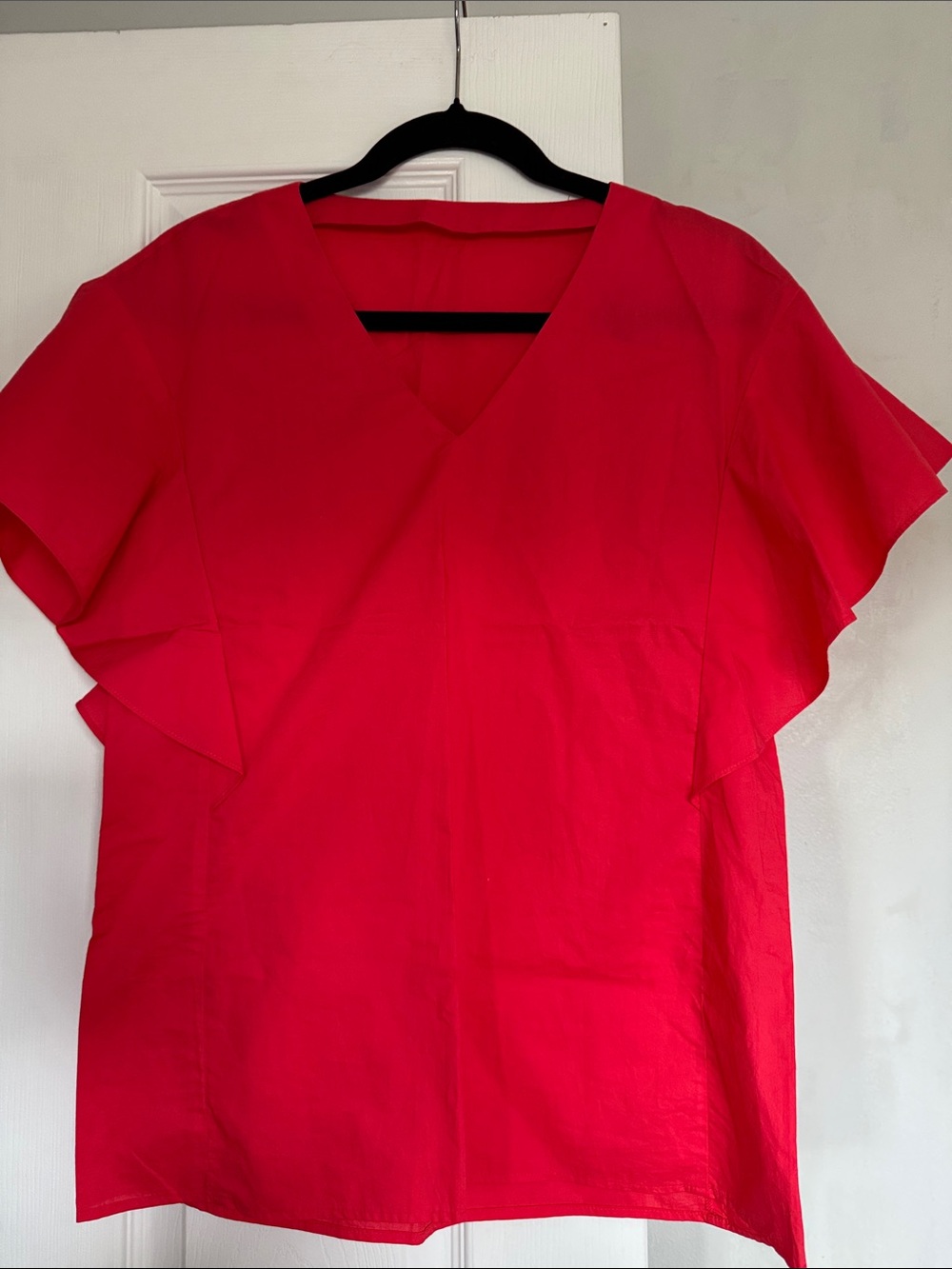 Women’s V-Neck Flutter Sleeve Blouse in Bright Red